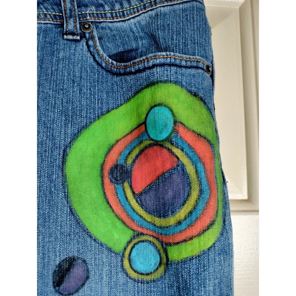 VTG ZANA-DI Custom Painted Flare Jeans Women's 11 Y2K Boho Hippie Mid Rise